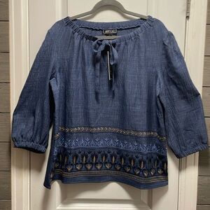 NYCC New York Clothing Company Chambray Pullover 3/4 Sleeve Top L NWT